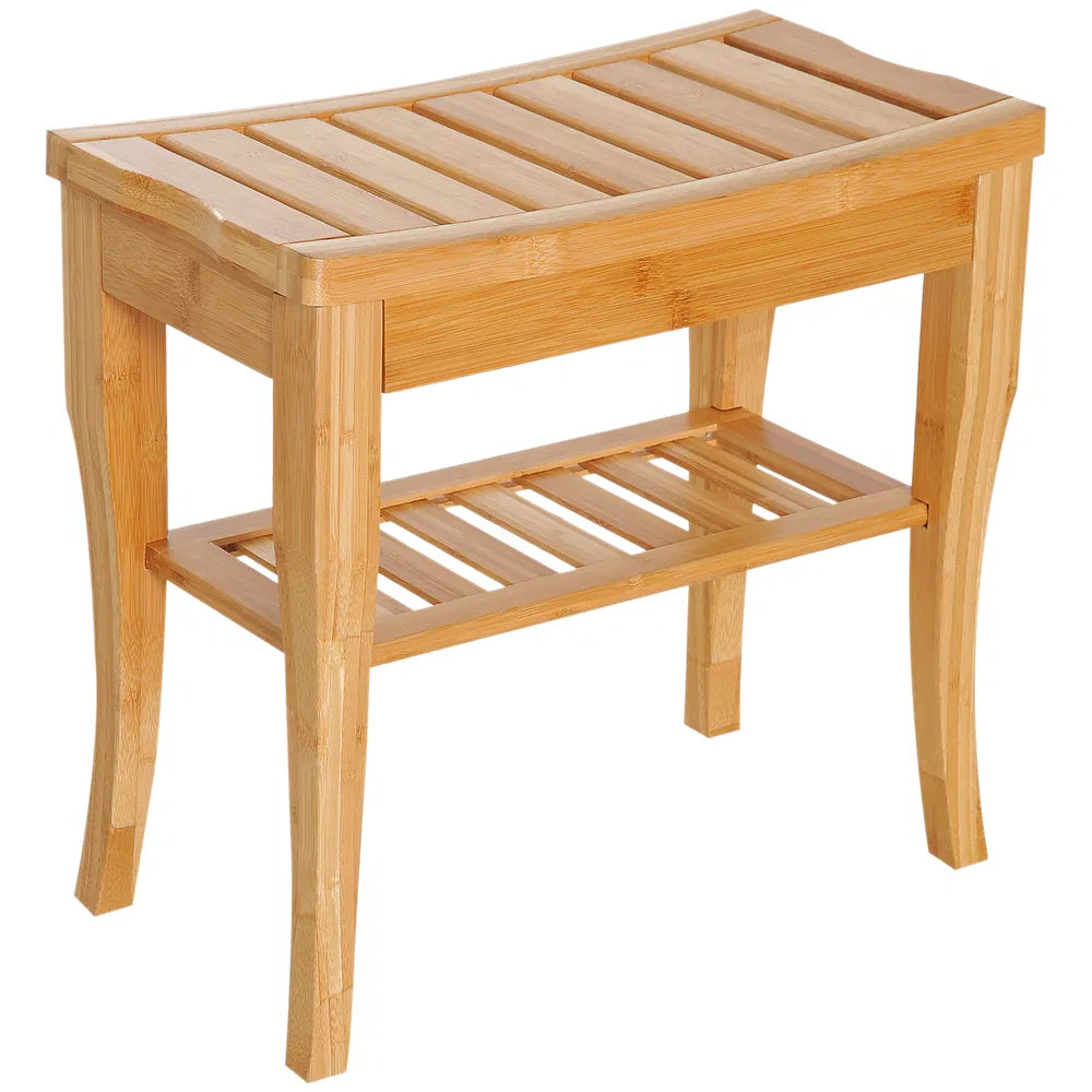 Bamboo Shower Bench with Storage Shelf, 20 in Bath Stool