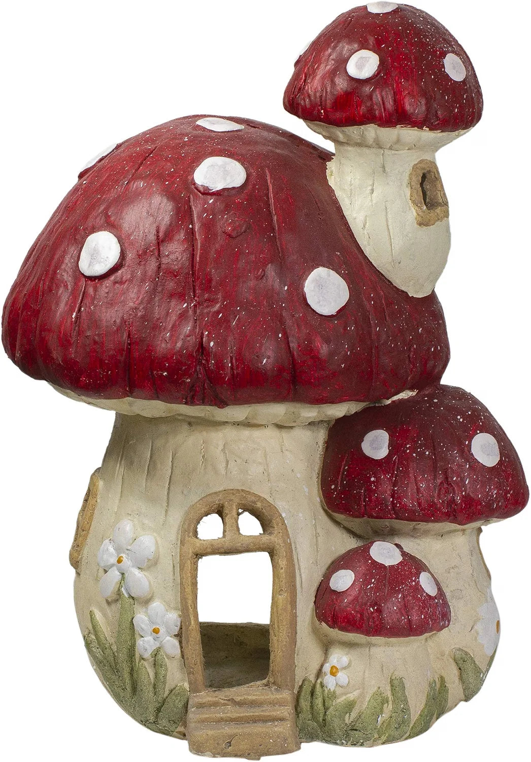 Mushroom House Garden Statue 18 in, Red and Beige Fairy Decor – image 6