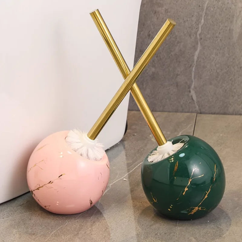 Toilet Brush with Marble-Look Ceramic Holder – image 2