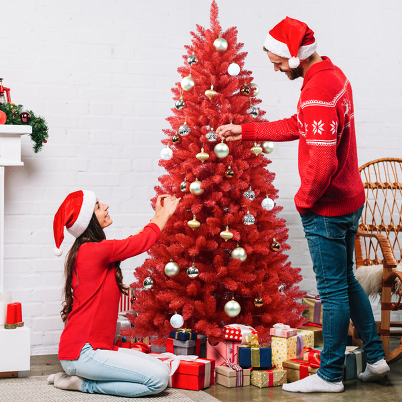 5 Ft Red Artificial Christmas Tree with 624 Tips and Metal Stand – image 2