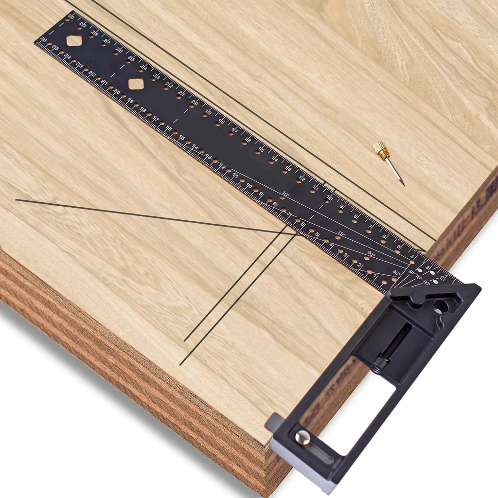 Precision Right Angle Marking Ruler - 45/90 Degree Woodworking Scribe Gauge