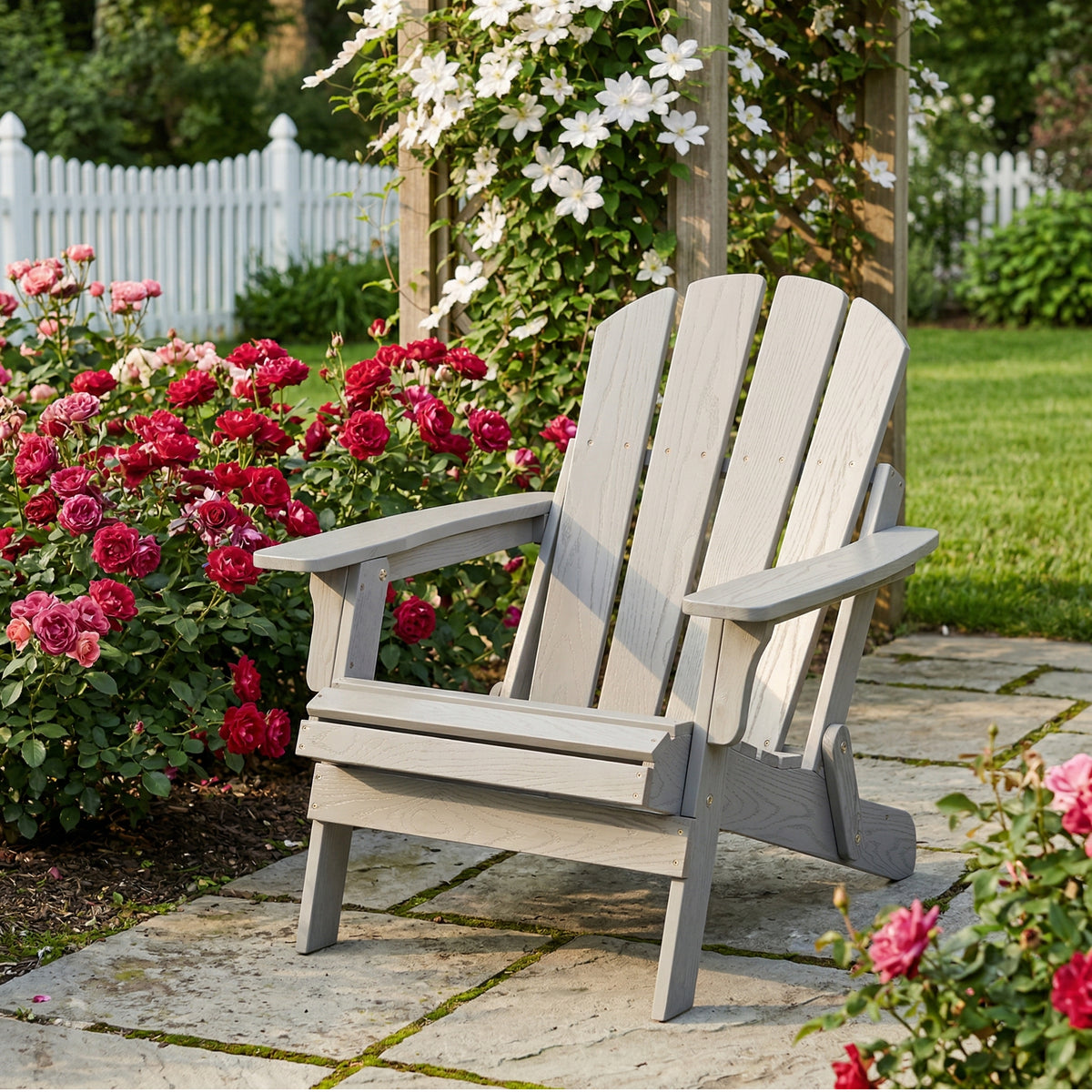 Oversize Folding Adirondack Chair, Hemlock Wood, 330 lb, Grey – image 4
