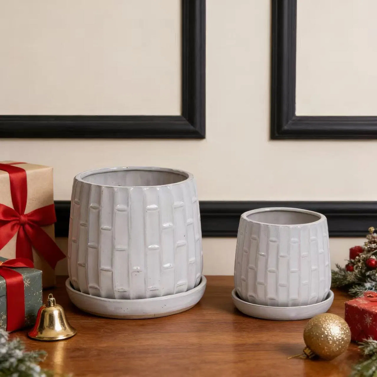 Ceramic Planter Set of 2, White Glazed 6 and 8 in Orchid Pots – image 6
