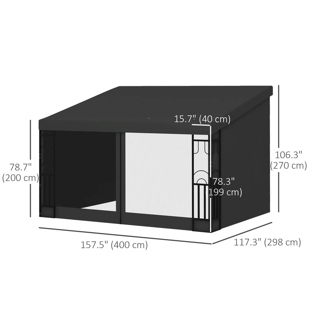 10 x 13 ft Wall-Mounted Pergola with Curtains and Netting, Steel – image 3