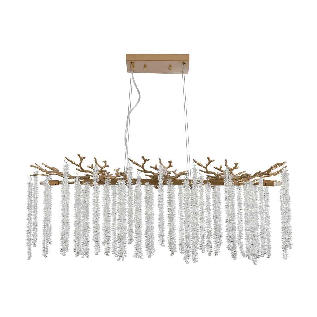 39 Inch Gold Crystal Chandelier with Cascading Strands, 8-Light