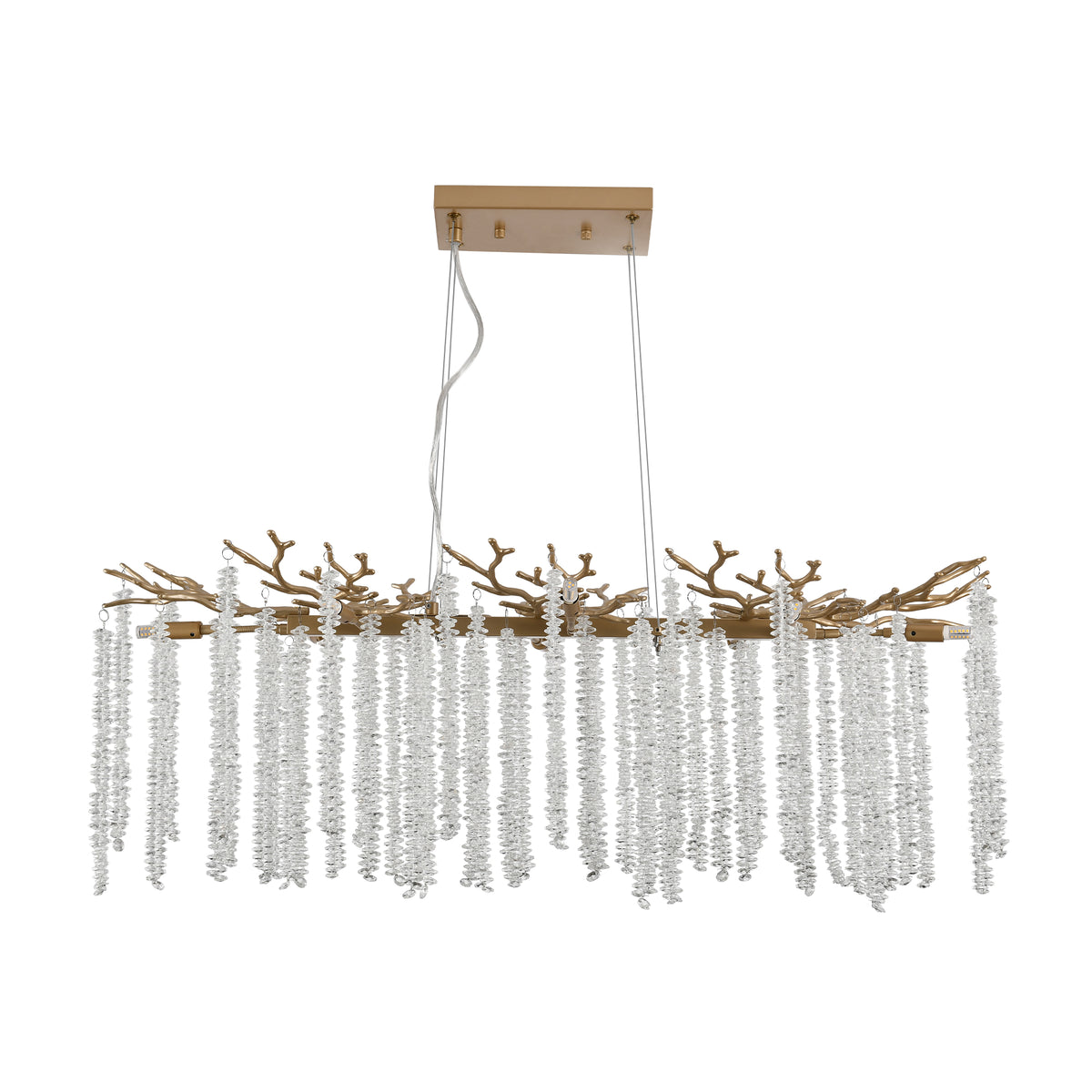 39 Inch Gold Crystal Chandelier with Cascading Strands, 8-Light