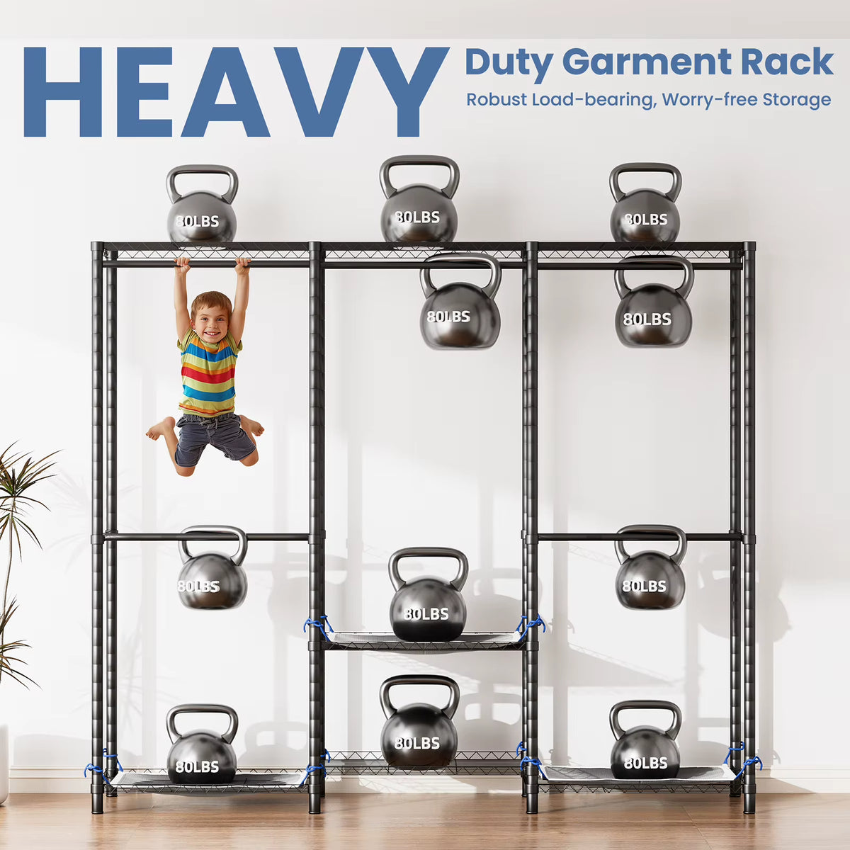 Freestanding Wardrobe Clothes Rack with Dust Cover, 960 lb Capacity – image 4