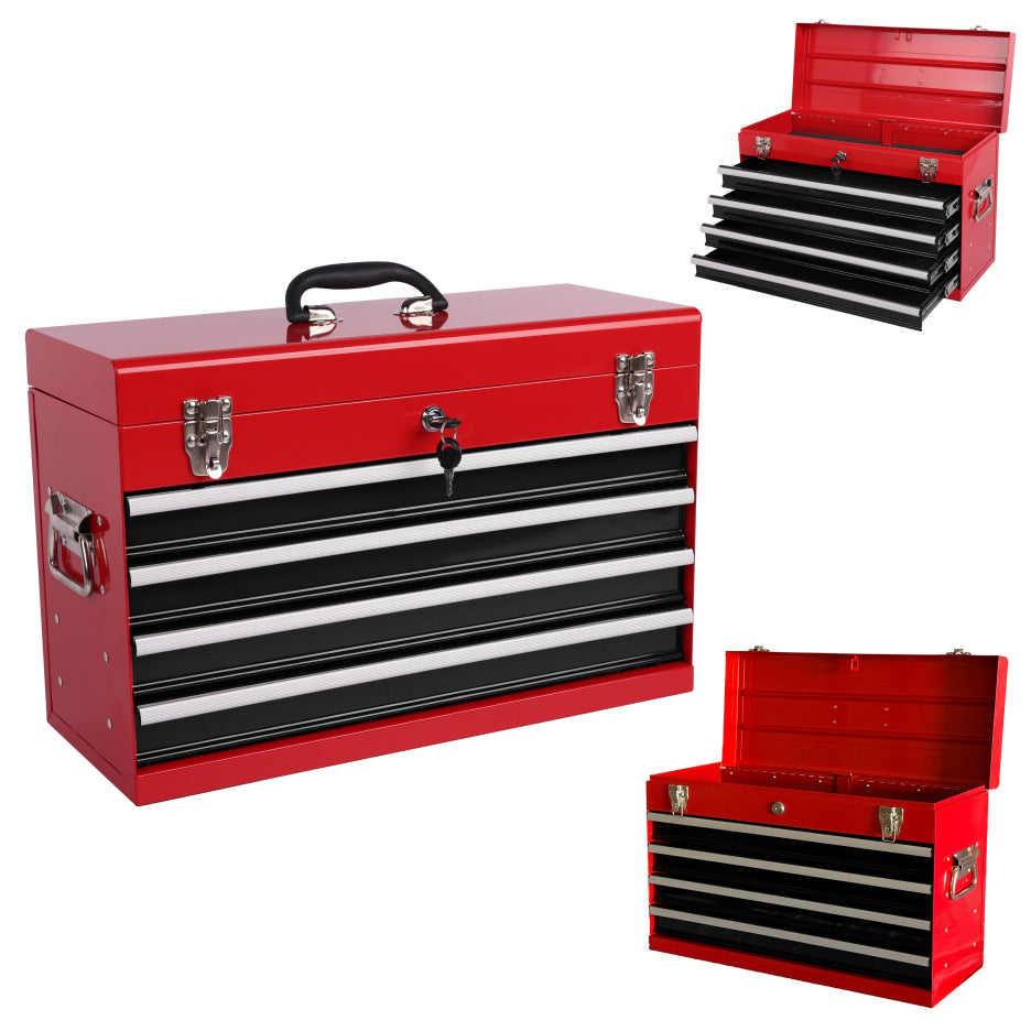 Metal Tool Box with 4 Drawers, 21 in Portable Locking Tool Chest