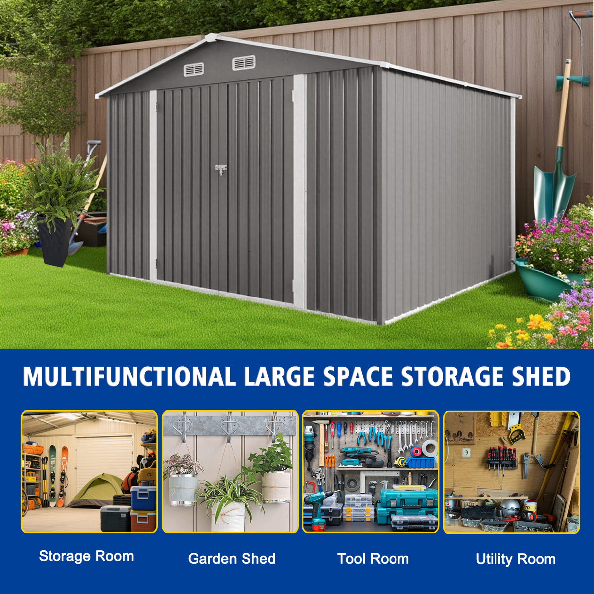 10 x 8 ft Metal Storage Shed with Lockable Doors, Vents and Window – image 5