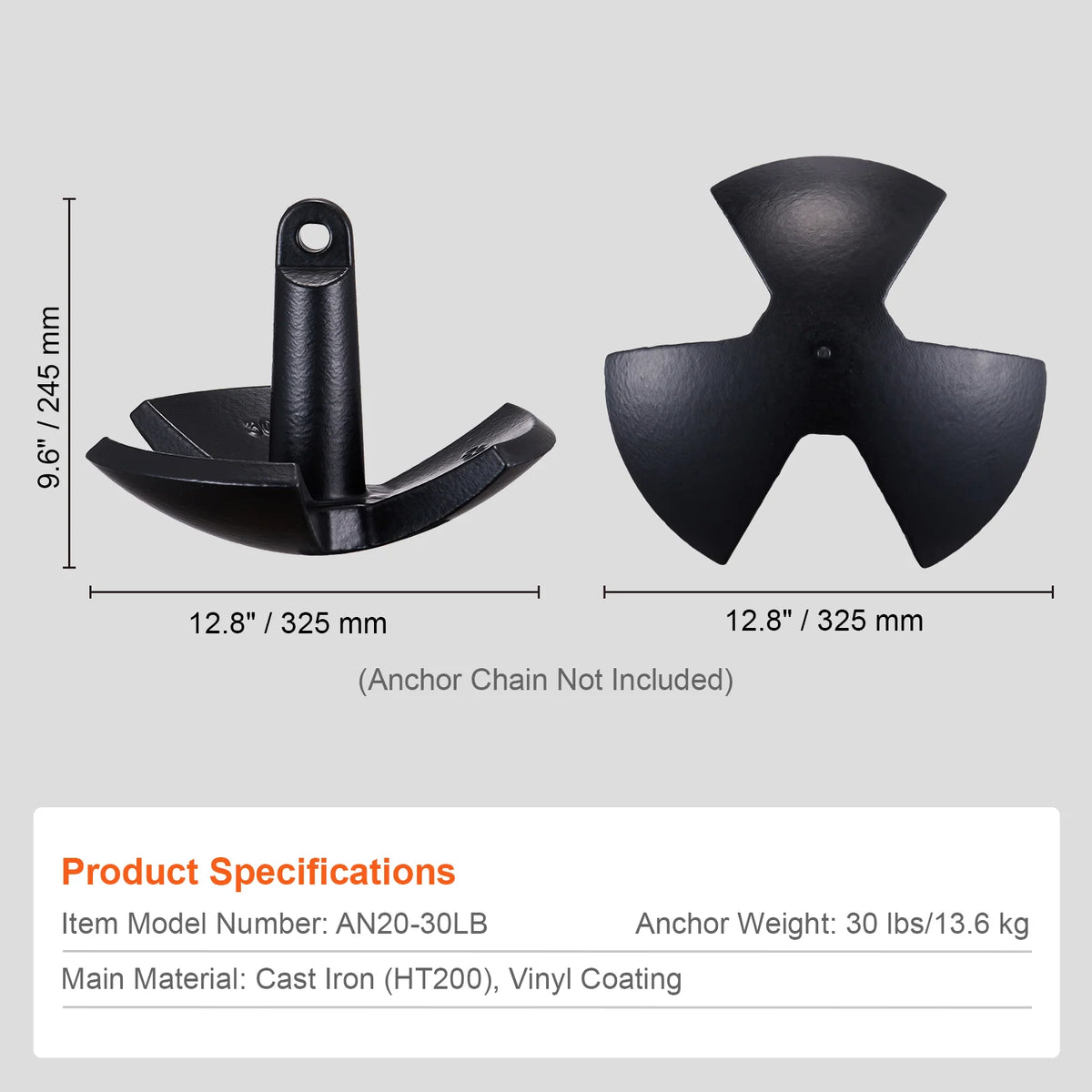 30 lb Vinyl-Coated Cast Iron River Anchor for Boats – image 7