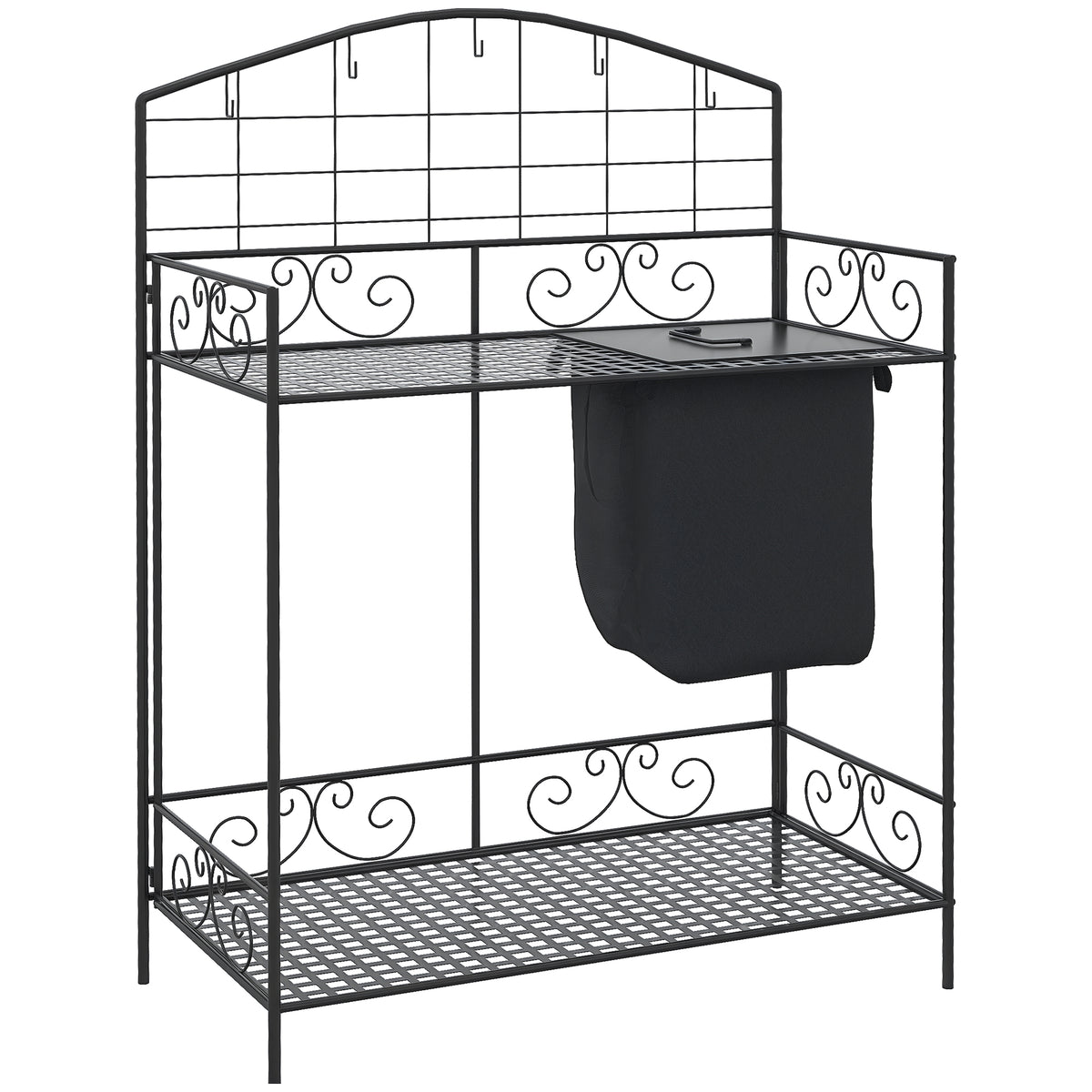 Folding Metal Potting Table with Soil Bag, Tool Hooks and Shelf – image 1