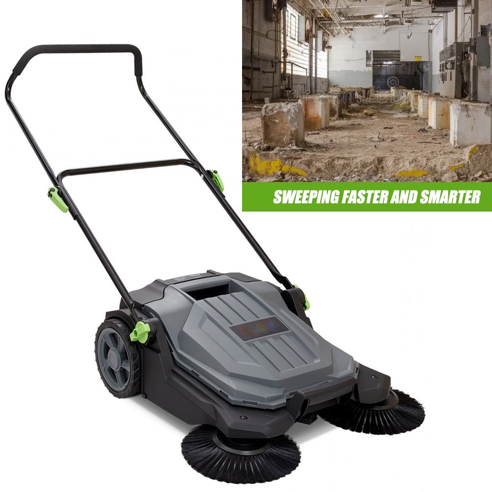 Manual Push Yard Sweeper 25.6 in with 5-Gallon Bin