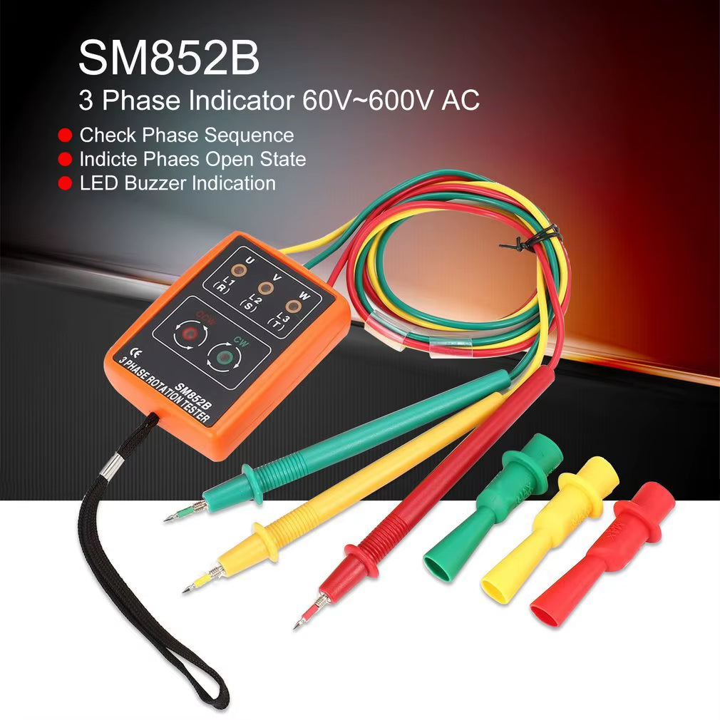 Electrical 3 Phase Rotation Tester 60-600V AC with LED and Buzzer – image 3