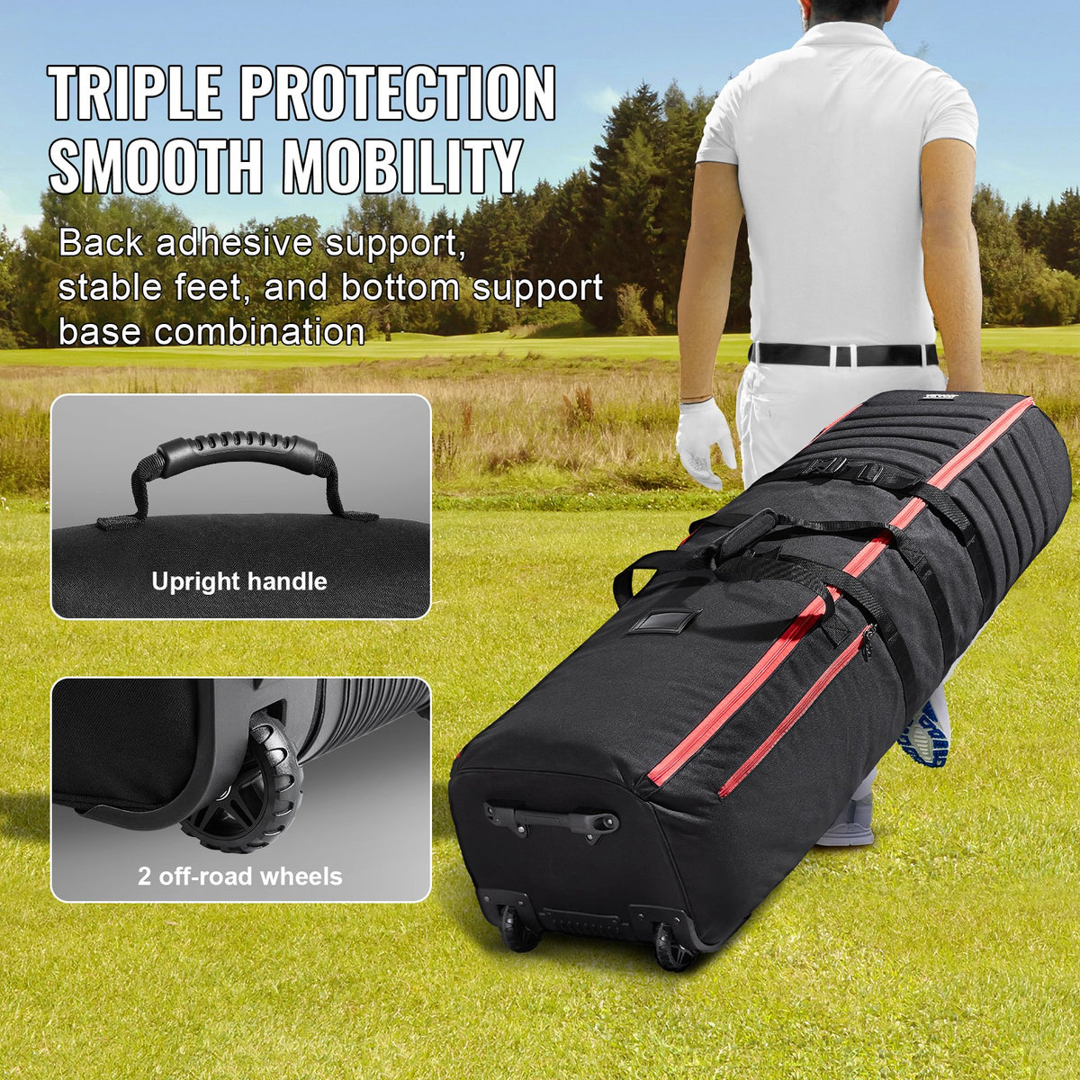 Padded Golf Travel Bag With Wheels, 1000D Nylon Airline Cover – image 3