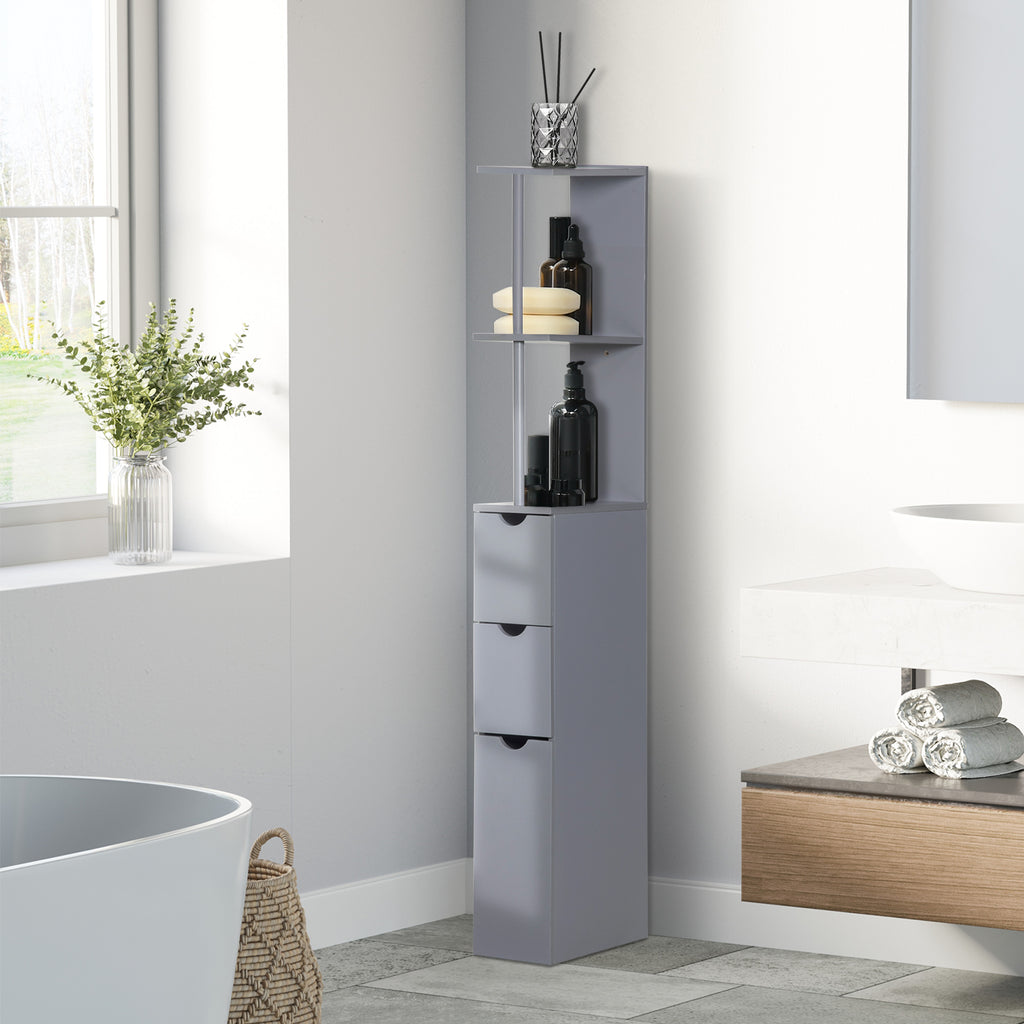 Tall Bathroom Storage Cabinet 54 in, Narrow Linen Tower with Drawers – image 2