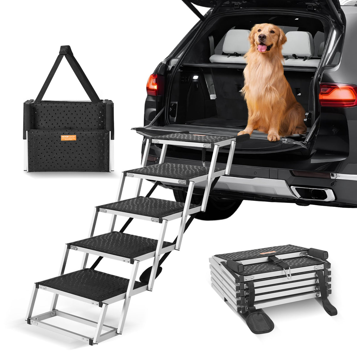 5-Step Folding Dog Stairs for Cars, Aluminum Pet Steps, 150 lb – image 2