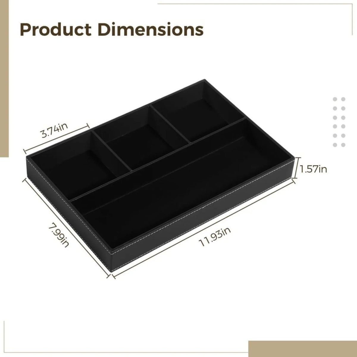 Desk Organizer Tray, Faux Leather 4-Compartment Valet Tray – image 3
