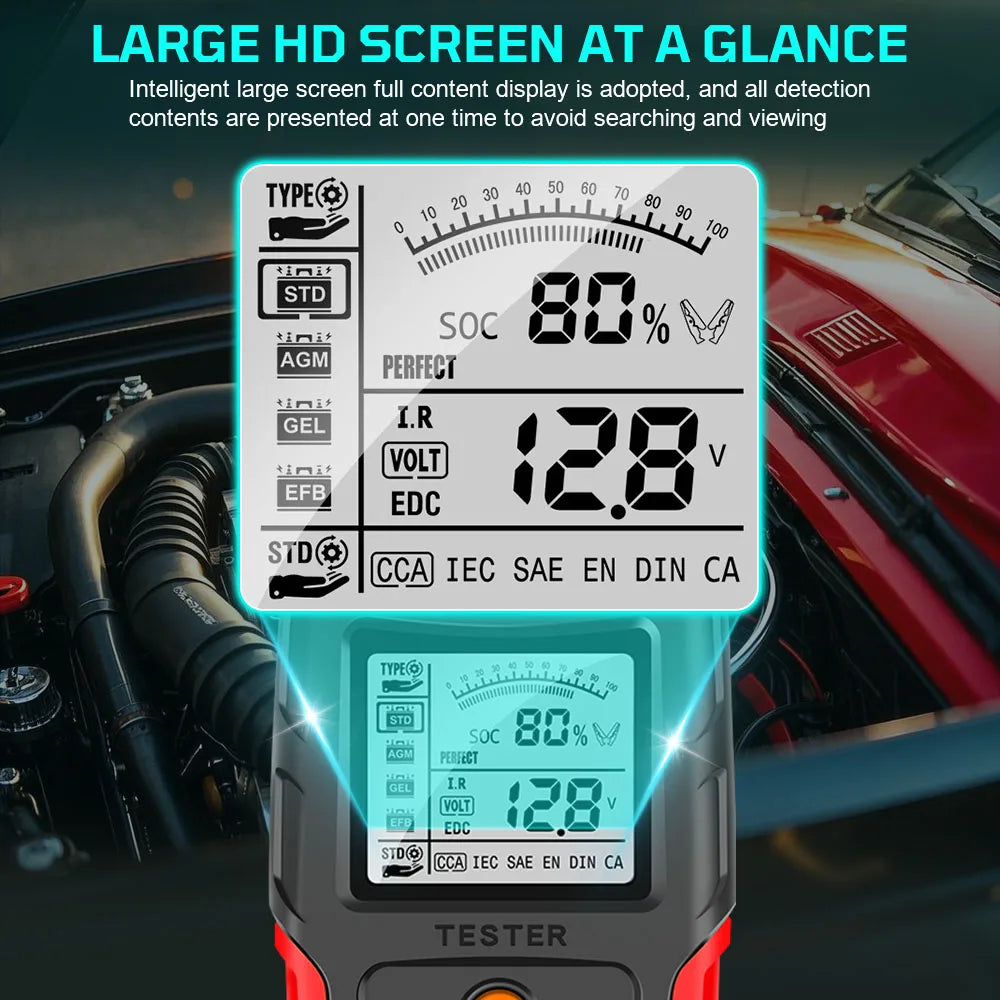 Car Battery Tester 12V/24V Digital Analyzer for Lead Acid, AGM, Gel – image 5
