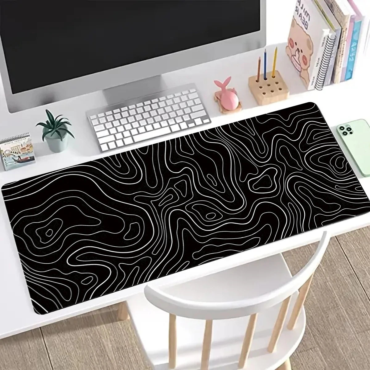 Large Topographic Desk Mat 31.5x11.8 in - Non-Slip Keyboard Mouse Pad