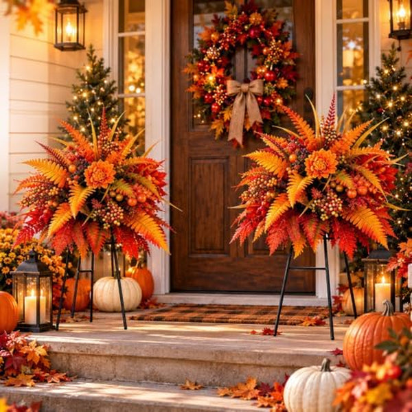 Fall Harvest Floral Garden Stake, Artificial Flowers with Stand, 2 Pc