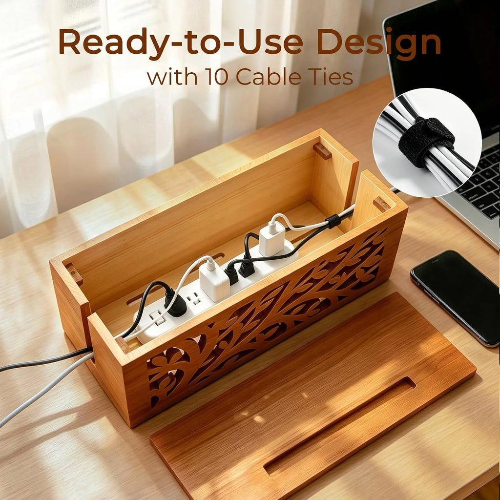 Cable Management Box – Wood Cord Organizer & Power Strip Cover – image 7
