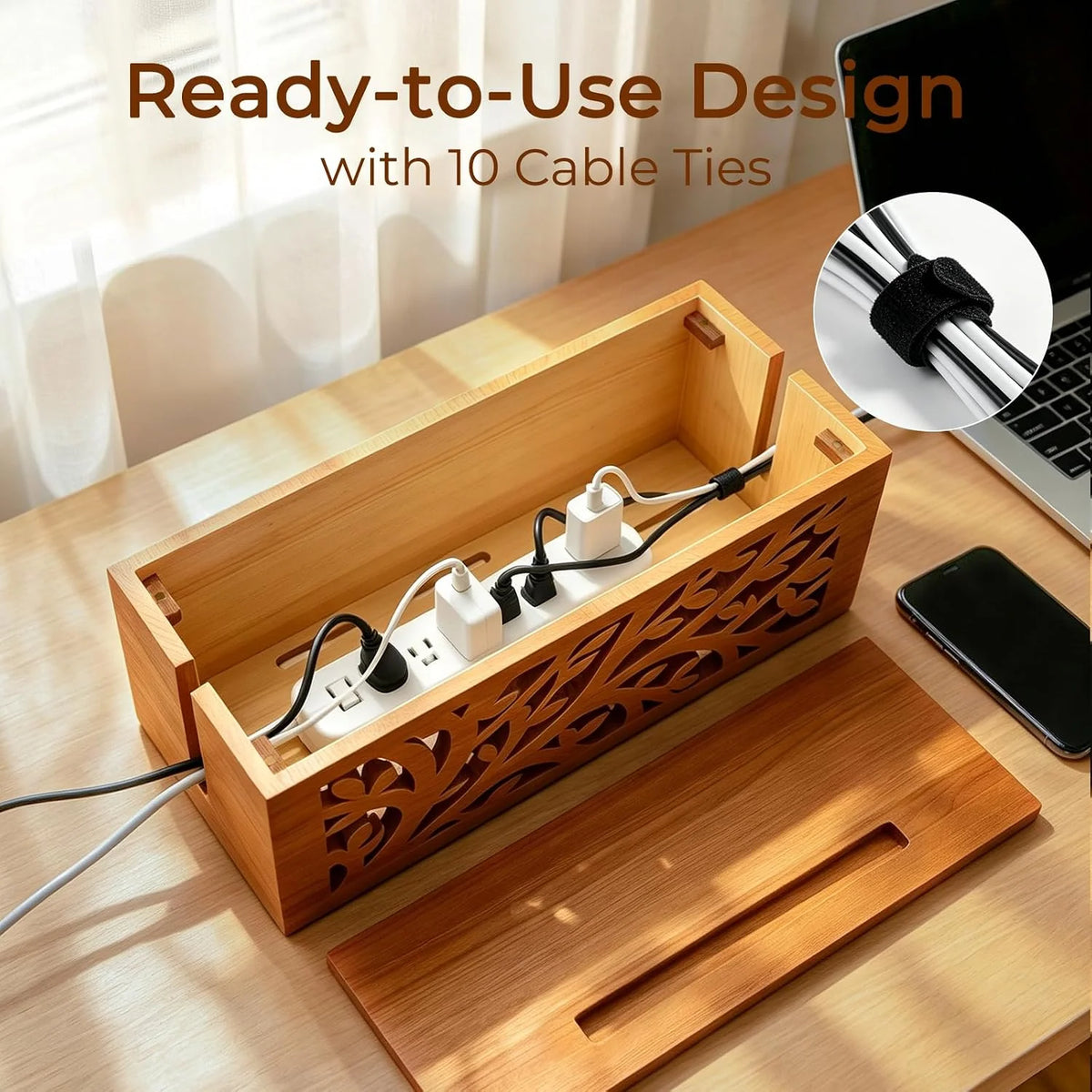 Cable Management Box – Wood Cord Organizer & Power Strip Cover – image 7