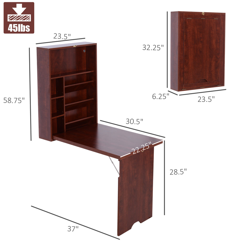 Fold-Out Wall Mounted Desk with Adjustable Shelves, Mahogany – image 3