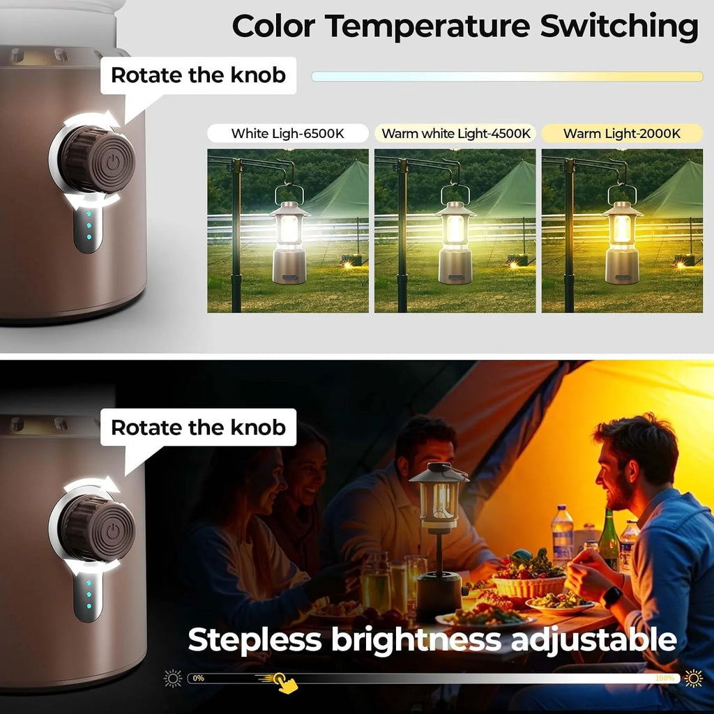 Rechargeable Camping Lantern 8000mAh, Vintage Copper, 3 Light Modes – image 3