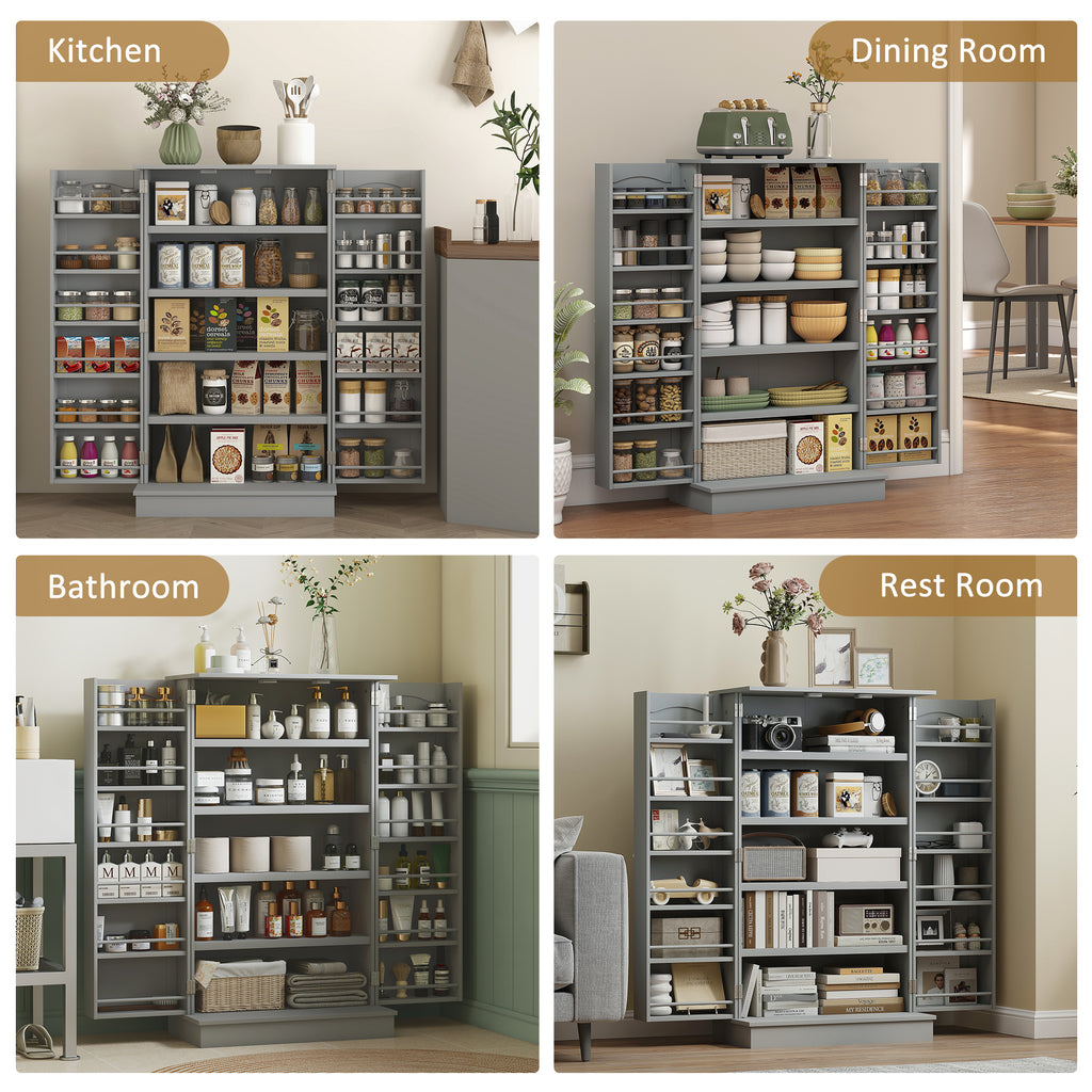 Kitchen Pantry Cabinet with 12 Door Spice Racks, 5-Tier, Gray – image 7