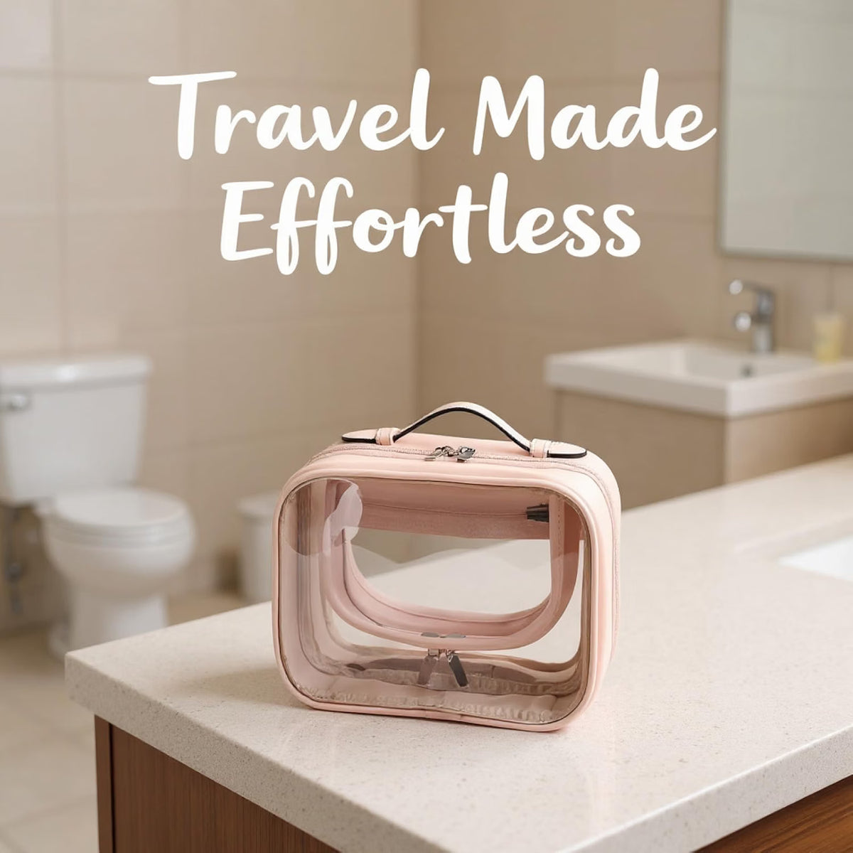 Clear Hanging Toiletry Bag, Pink Double-Layer PVC Makeup Organizer – image 3