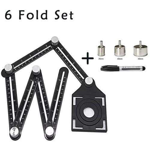 6-Fold Tile Hole Locator Ruler - Aluminum Angle Measuring Template Tool