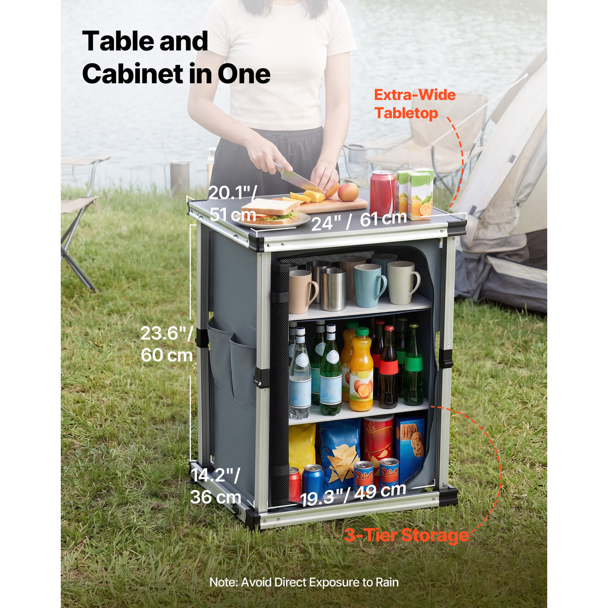 Folding Camping Cabinet, Aluminum Cook Station with 3 Shelves – image 2