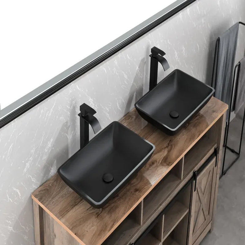 Black Glass Rectangular Vessel Sink with Faucet and Pop-Up Drain Set – image 6
