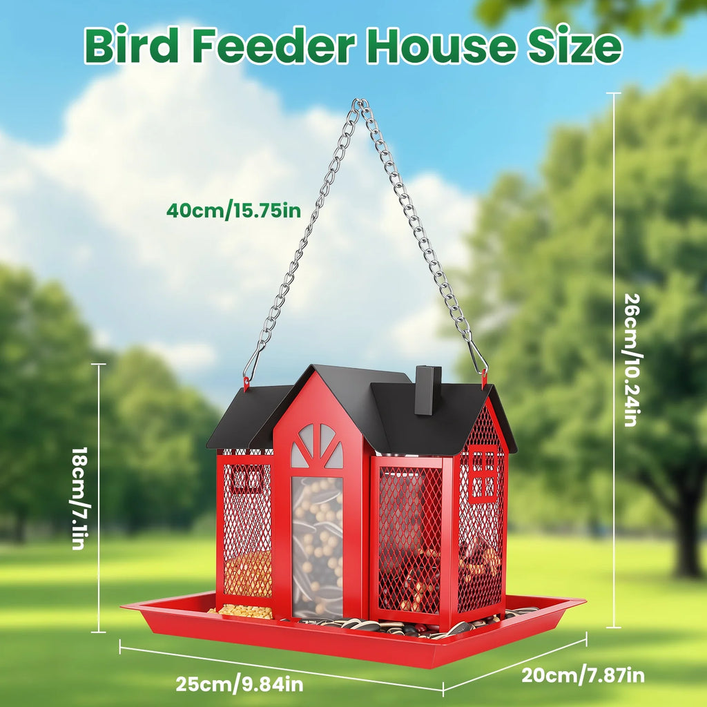 Metal Barn Bird Feeder, Hanging Seed Feeder with Lift Lid – image 5