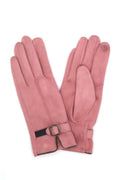 Touchscreen Gloves – Pink Faux Suede Band with Buckle