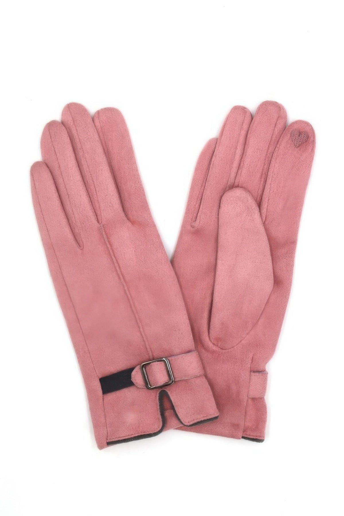 Touchscreen Gloves – Pink Faux Suede Band with Buckle