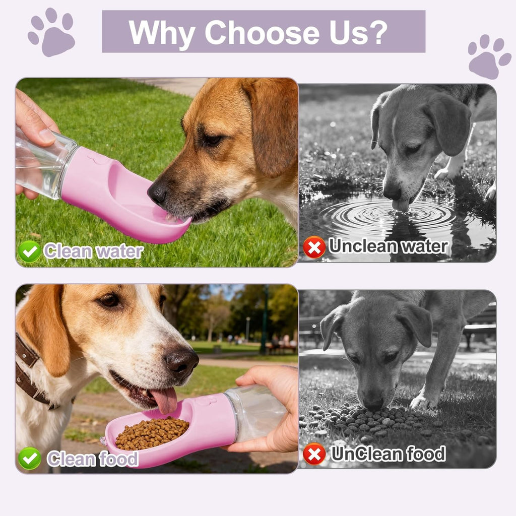 Dog Water Bottle with Food Container, 12 oz Portable Travel Bottle – image 3