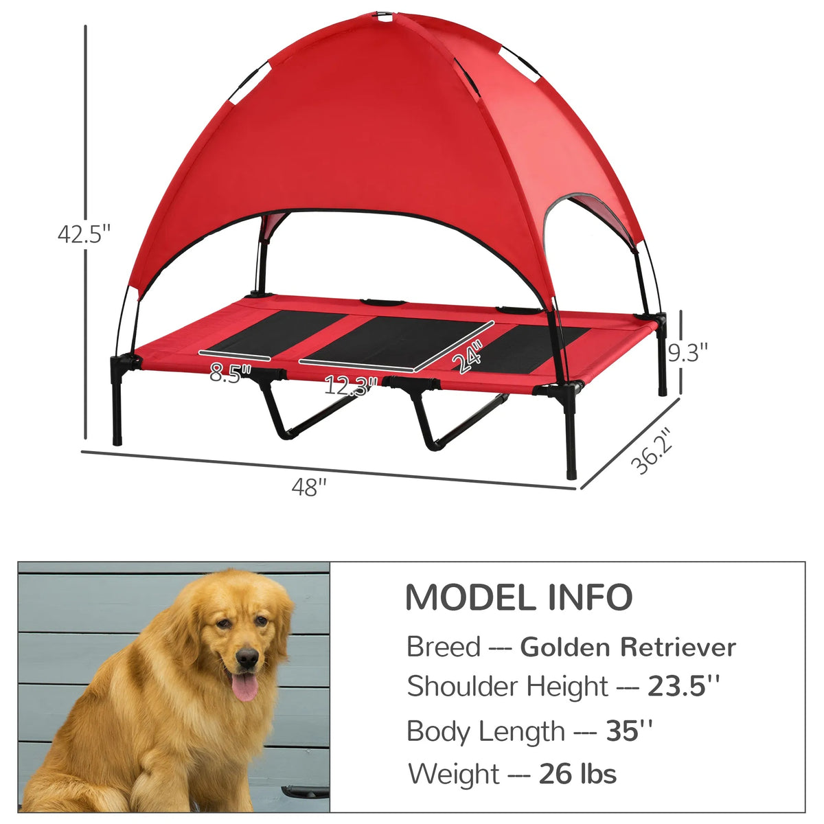 Elevated Dog Bed with Canopy, 48 x 36 in Raised Outdoor Dog Cot – image 3