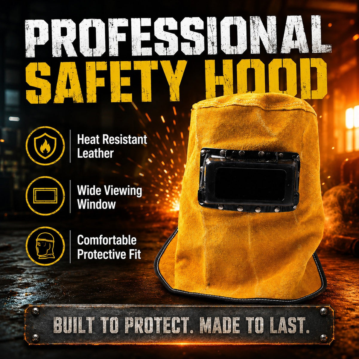 Leather Welding Hood with Lens, Sweat-Absorbent Welder Cap