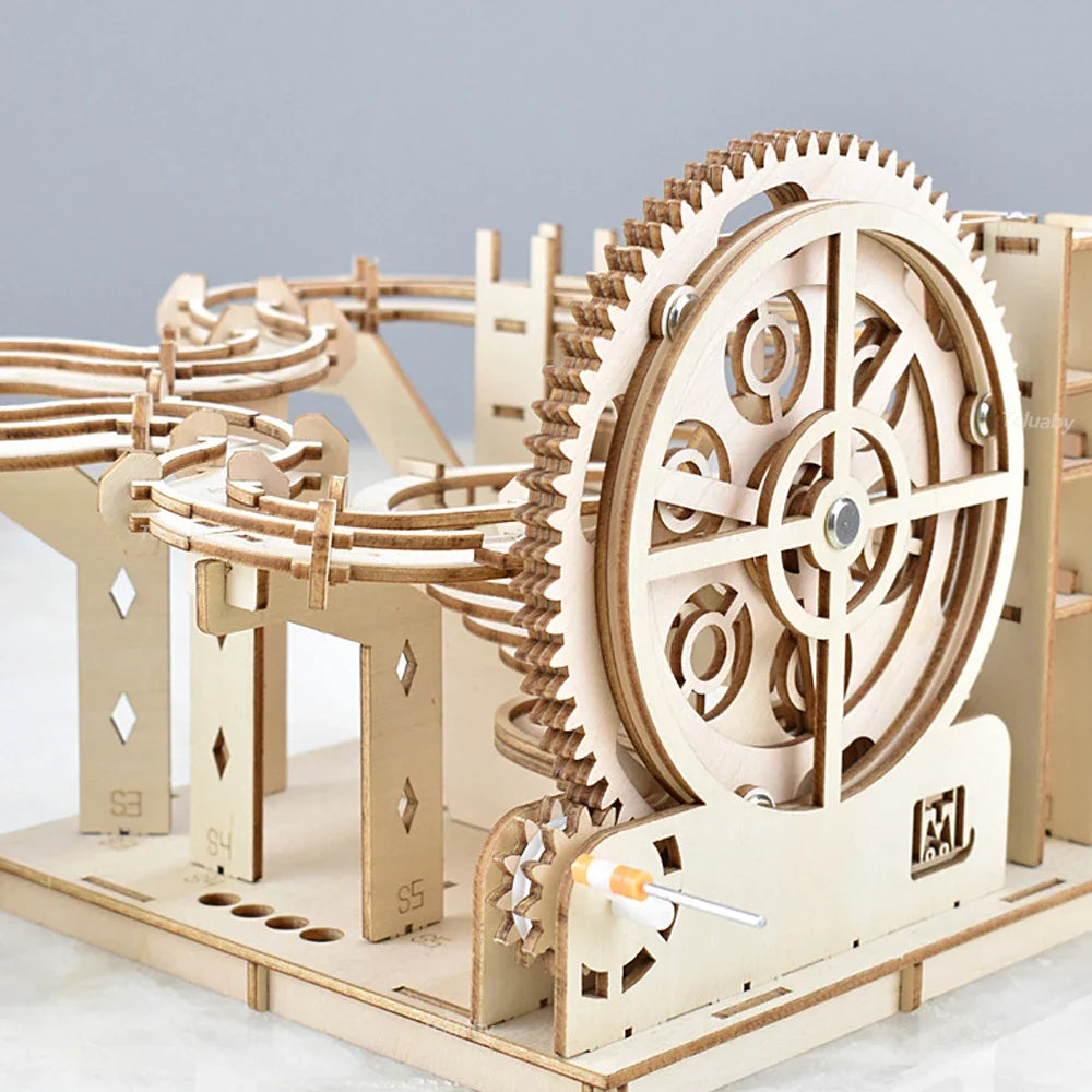 3D Wooden Marble Run Puzzle Kit for Adults, Hand-Crank Model – image 2
