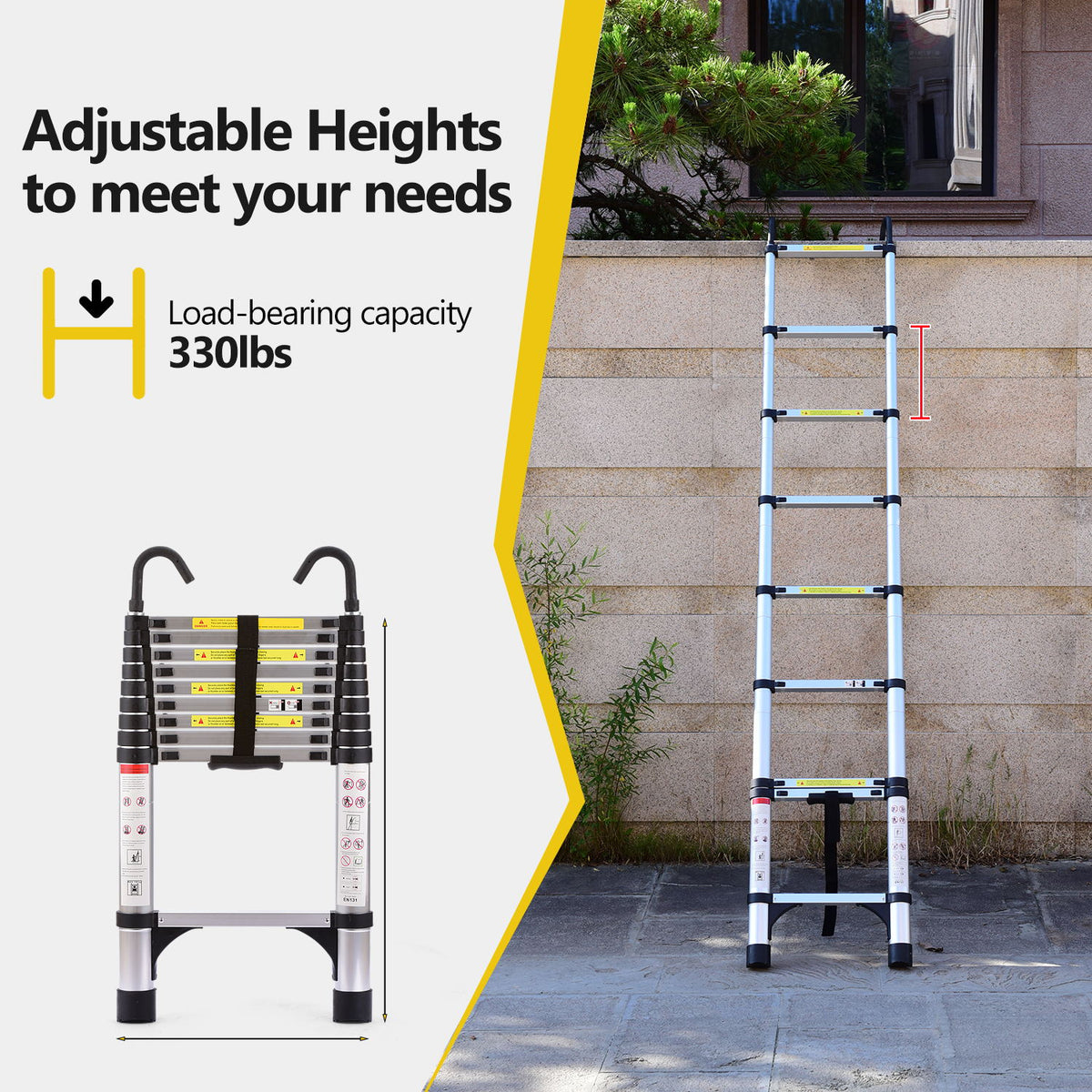 Construction Aluminum Telescopic Ladder, 9.5 ft Extendable