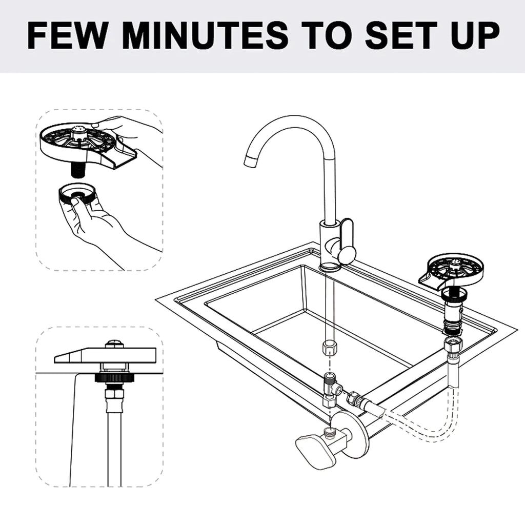 Glass Rinser for Kitchen Sink, Stainless Cup Washer with Hose – image 5