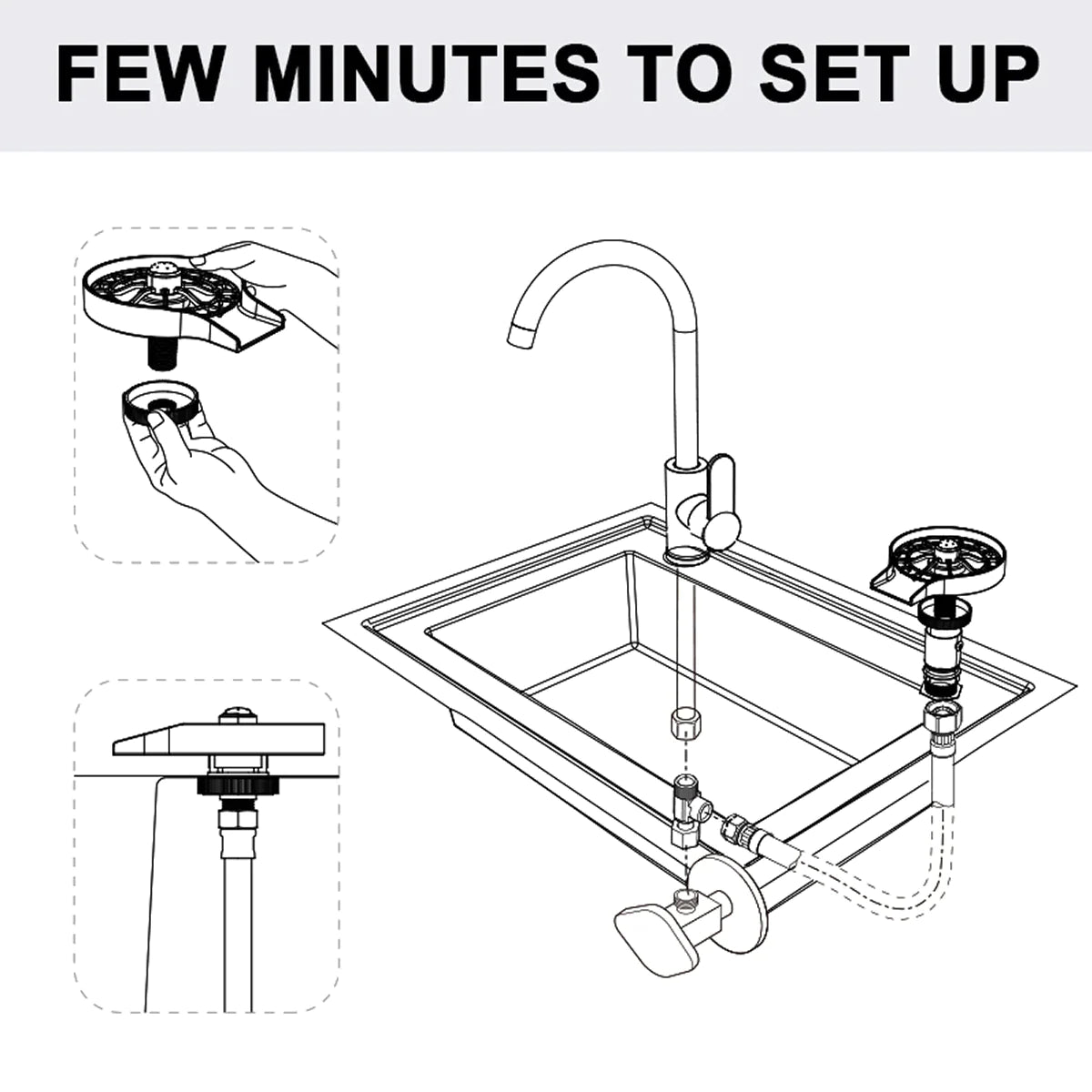 Glass Rinser for Kitchen Sink, Stainless Cup Washer with Hose – image 5