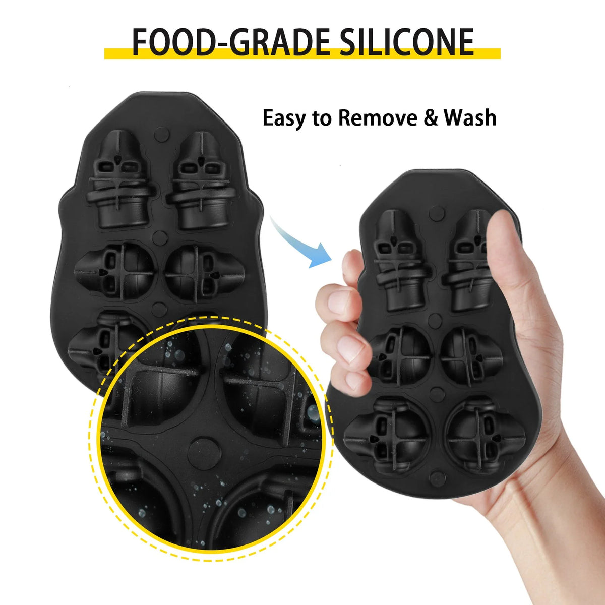 Skull Ice Cube Tray, 6-Cavity Silicone Mold with Lid and Funnel – image 5