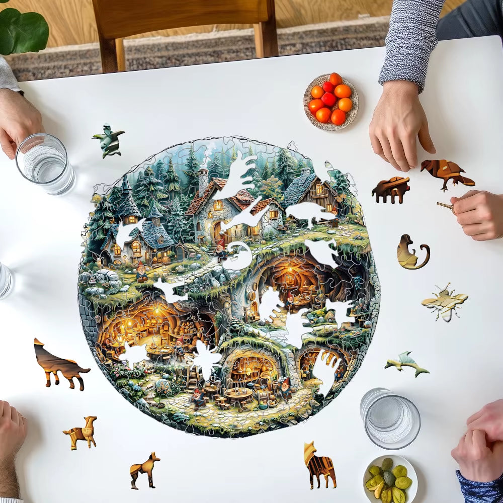 Wooden Jigsaw Puzzle Round, Gnome Village – image 6