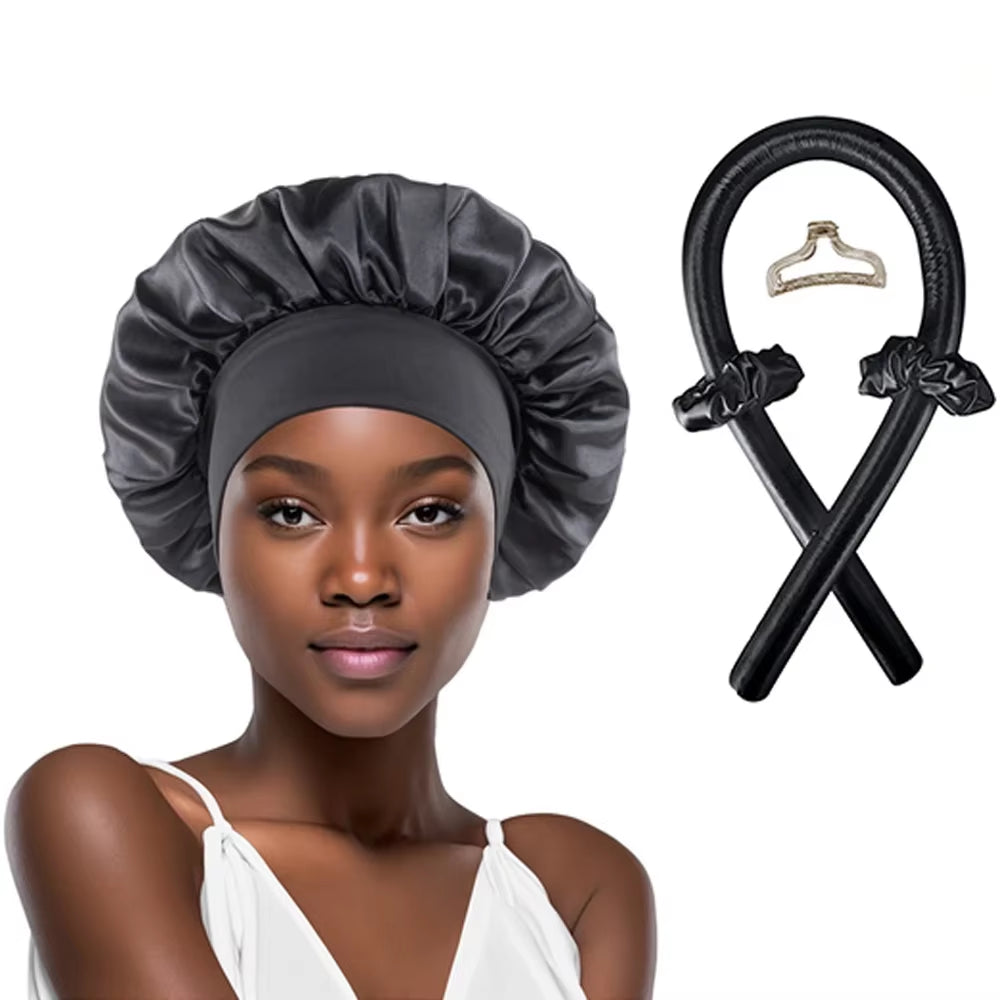 Heatless Hair Curler Set – Satin Sleep Cap & Clips – image 4