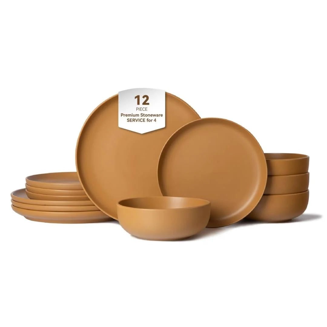 Stoneware Dinnerware Set 12-Piece Plates & Bowls for 4
