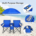 Double Folding Camping Chair with Umbrella and Cooler Bag – image 1