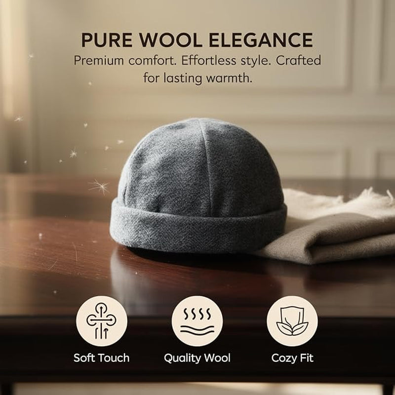 Wool Docker Hat, Gray Brimless Fisherman Beanie for Men & Women – image 5