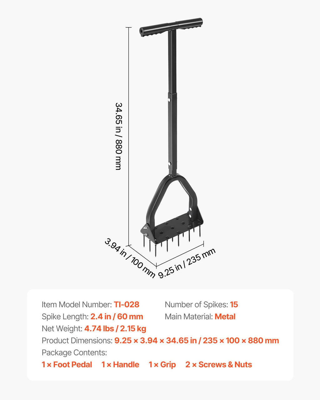 Lawn Aerator - Manual Spike Aerator Tool with 15 Steel Spikes